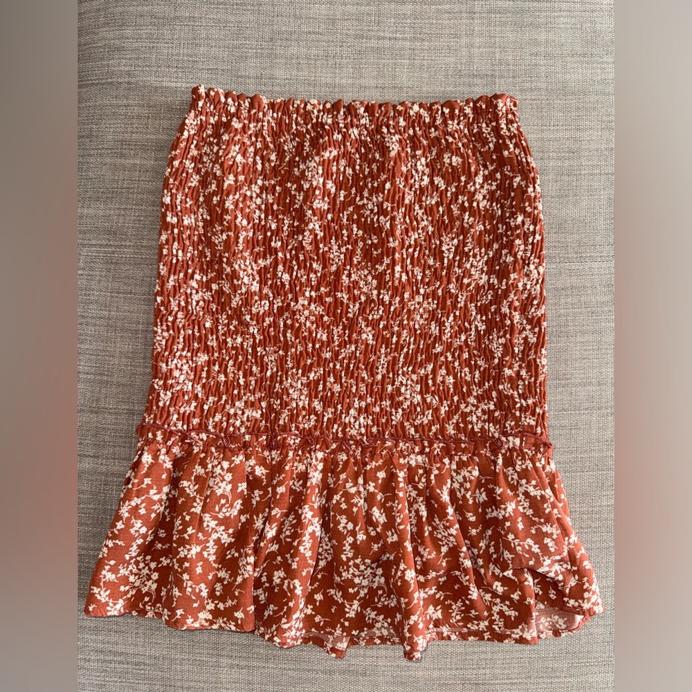 Floral Smocked Skirt in Rust